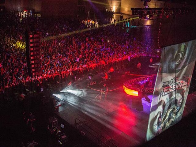 View of audience from the stage during concert