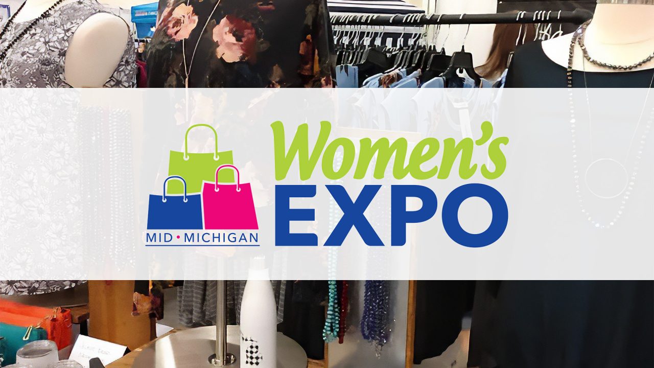Women's Expo logo over display of merchandise to be sold at event