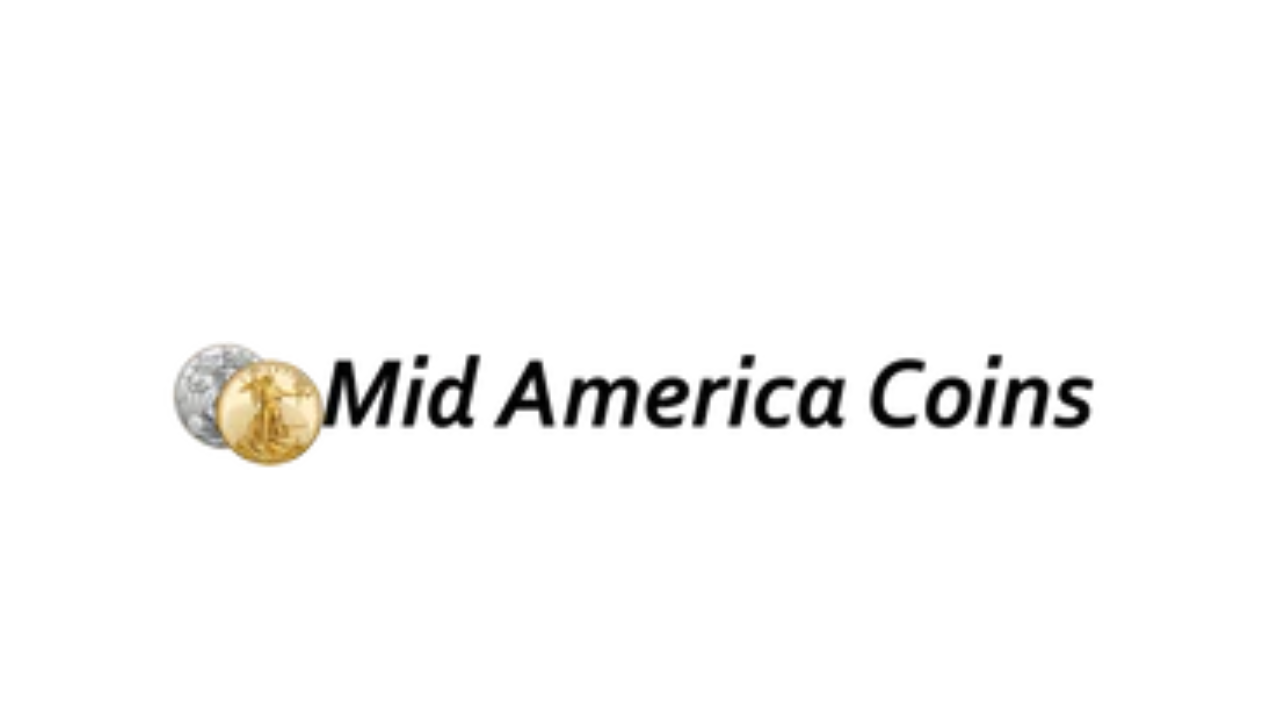 Mid America Coins logo. Black text with two coins as visual.