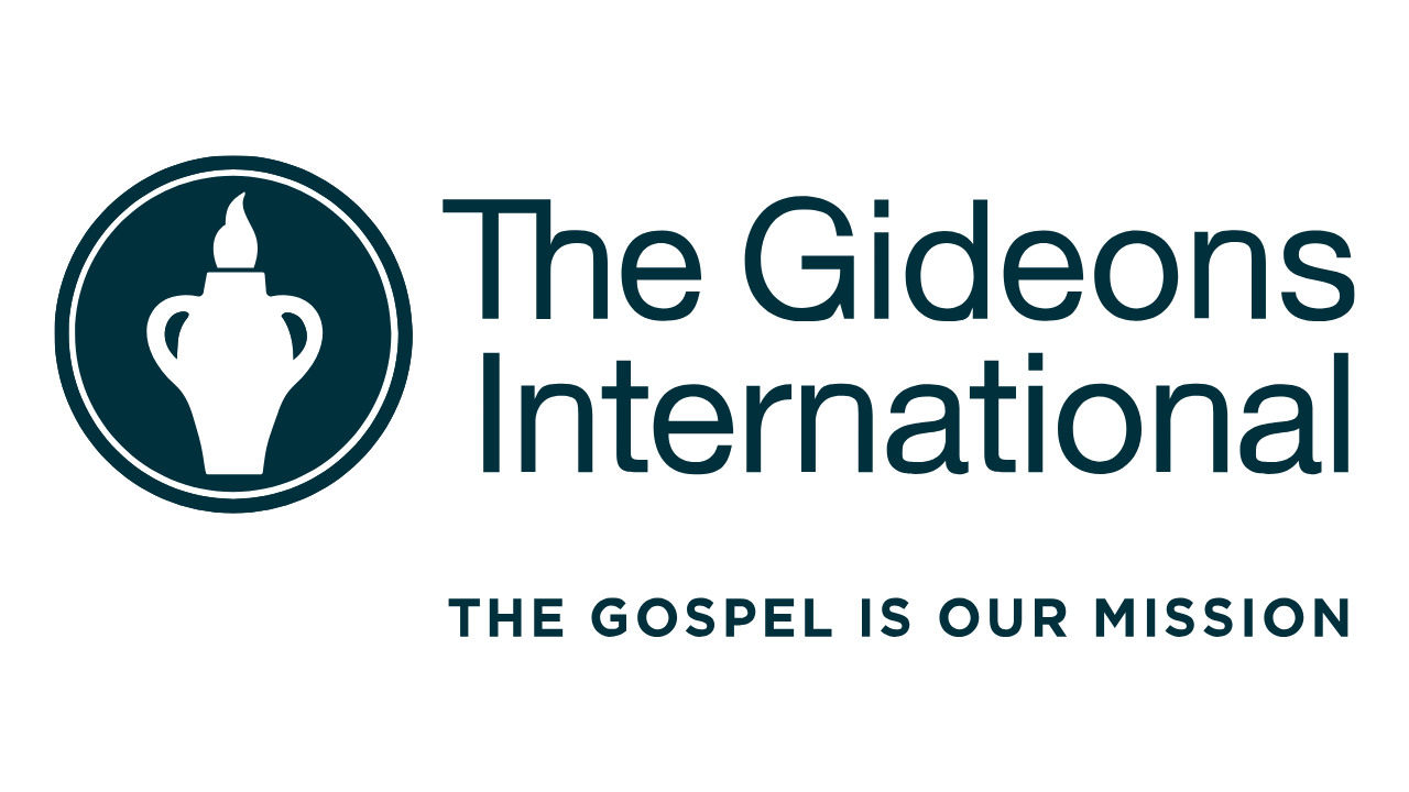 The Gideons International logo with slogan the gospel is our mission.