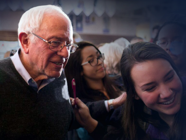 Picture of Bernie Sanders with supporters