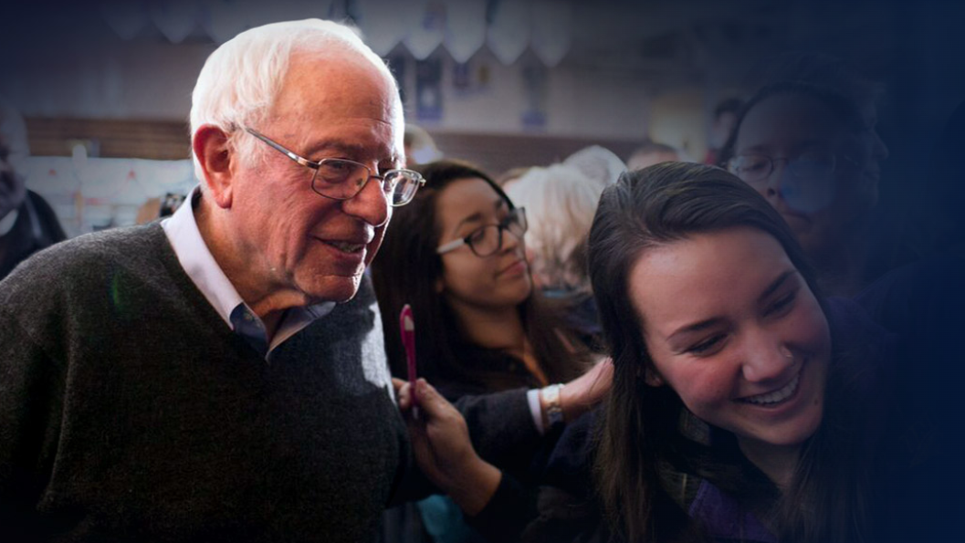 Picture of Bernie Sanders with supporters